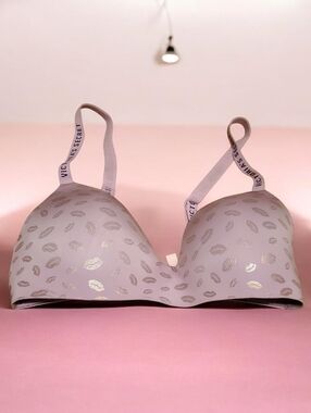 Victoria's Secret Lavender Bra with Gold Lip-Print Accents